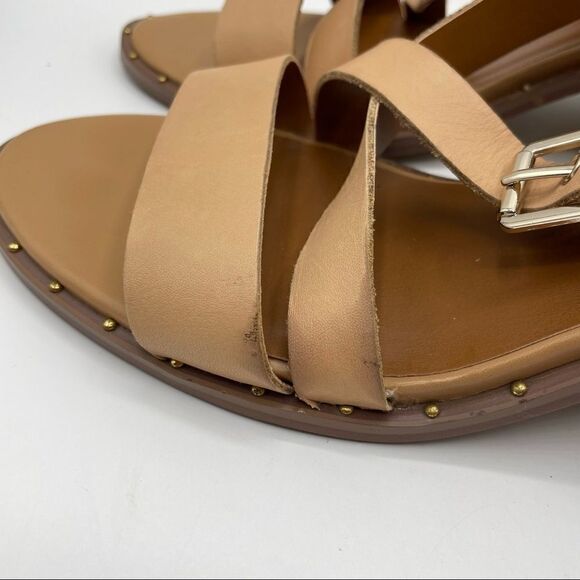 Franco Sarto Halina Leather Studded Block Heel Strappy Buckle Sandals - Picture 6 of 7